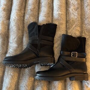 Kurt Geiger Black Ankle Boots with Fur Trim